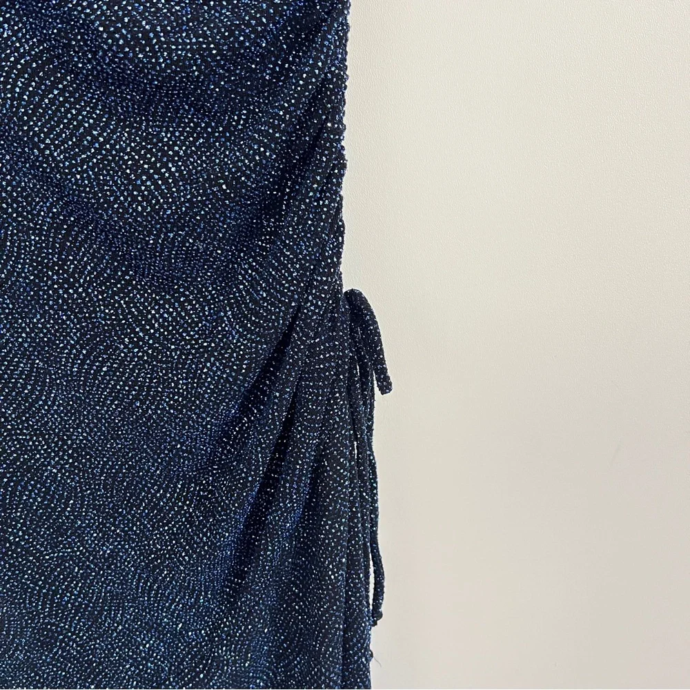 Vintage NWT Blue Sparkle Glitter One Shoulder Y2K Ruched Dress Size L - Picture 7 of 13